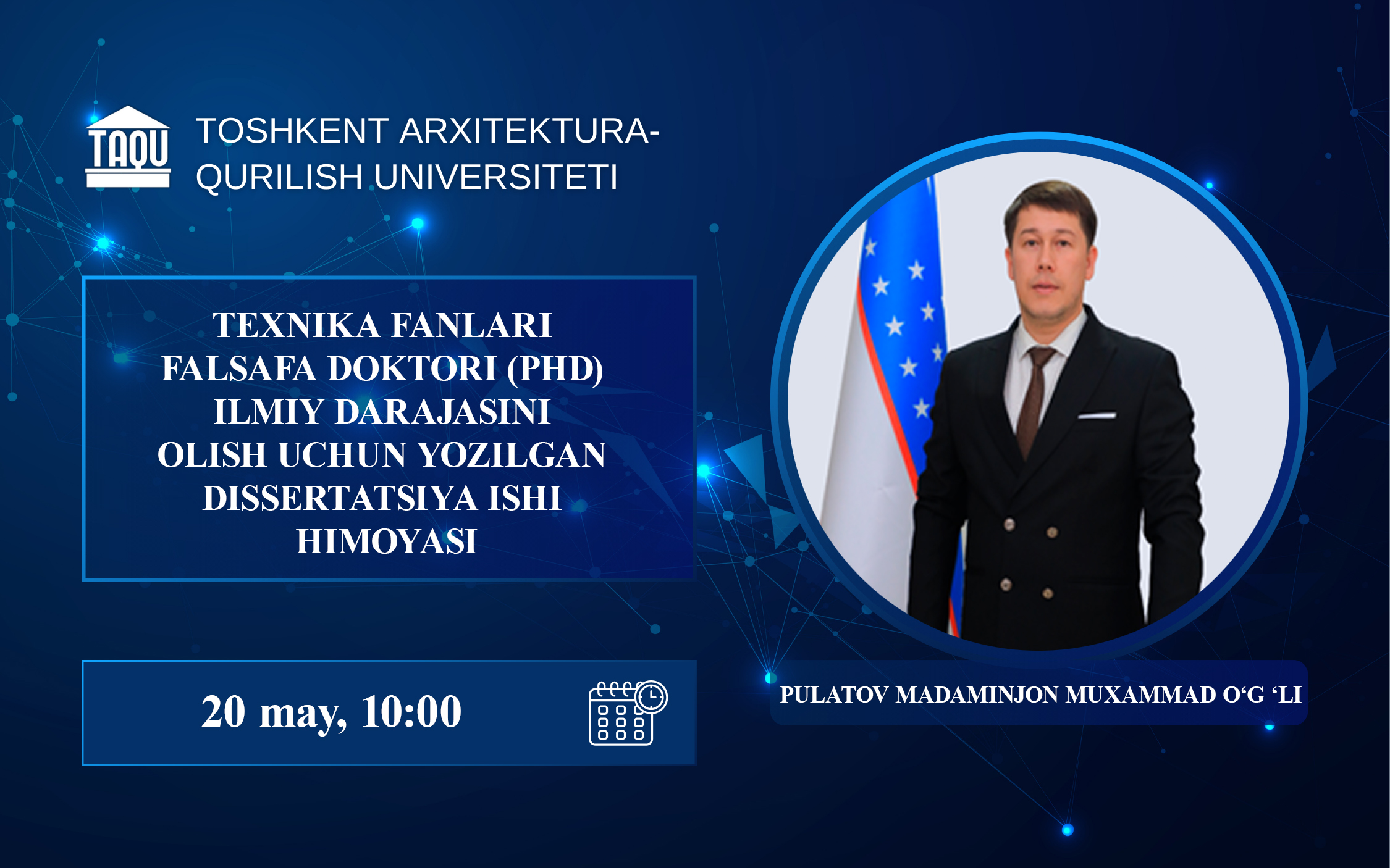 Pulatov Madaminjon Muxammadjon o‘g‘lining texnika fanlari bo‘yicha falsafa doktori (PhD) dissertatsiya ishi himoyasi to‘g‘risida
